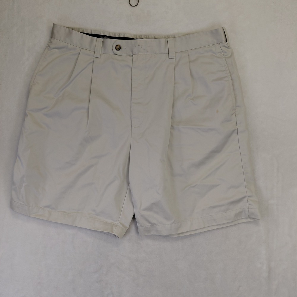 Gary Player Mens Pleated Golf Shorts Beige Cotton Twill Size 40 Waist